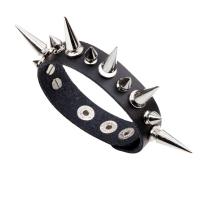 Leatheroid Cord Bracelets, Leather, with Zinc Alloy, with rivet stud & punk style & for man, black 