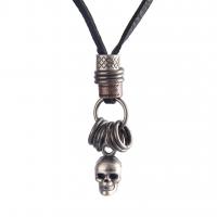Zinc Alloy Sweater Chain Necklace, with Cowhide, Skull, plated, punk style & Unisex 45mm Approx 34.6 Inch 