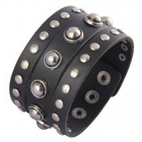 Cowhide Bracelets, Zinc Alloy, with Cowhide, plated, with rivet stud & punk style & Unisex, black 