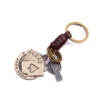 Cowhide Key Clasp, with Zinc Alloy, Poker, plated, Unisex & with letter pattern  