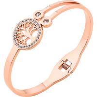 Stainless Steel Bangle, 316L Stainless Steel, Tree, real rose gold plated, for woman & with rhinestone & hollow 