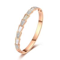 Stainless Steel Bangle, 316 Stainless Steel, with White Shell, Snake, real rose gold plated, for woman & with rhinestone, 60mm 