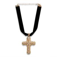 Rhinestone Zinc Alloy Necklace, with Cloth, Cross, gold color plated, for woman & with rhinestone Approx 15.3 Inch 