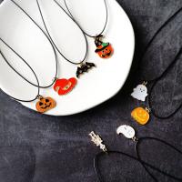 Halloween Necklace, Zinc Alloy, with Porcelain & Wax Cord, Halloween Design & Unisex & enamel, multi-colored Approx 19.68 Inch 