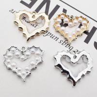 Plastic Zinc Alloy Pendants, with Plastic Pearl, Heart, plated, DIY 