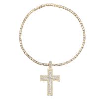 Rhinestone Zinc Alloy Necklace, Cross, gold color plated, fashion jewelry & for woman & with rhinestone, golden, 80mm .26 Inch 