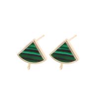 Brass Earring Drop Component, with Malachite, Triangle, 14K gold plated, DIY, green 