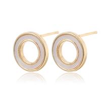 Brass Earring Drop Component, with White Shell, Donut, 14K gold plated, for woman & hollow, white, 13mm 