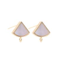 Brass Earring Drop Component, with White Shell, Fan, 14K gold plated, DIY, white 