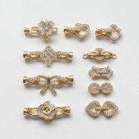 Brass Interlocking Clasp, gold color plated, DIY & micro pave cubic zirconia, golden 