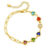 Rhinestone Brass Bracelets, with Glass Rhinestone, with 2.36inch extender chain, Heart, fashion jewelry & for woman, golden Approx 6.49 Inch 