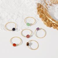 Gemstone Zinc Alloy Finger Ring, with Gemstone, fashion jewelry & for woman & faceted, golden, 6*4mm,18mm 