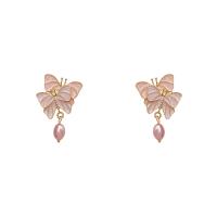 Enamel Zinc Alloy Stud Earring, Butterfly, high quality gold color plated, fashion jewelry & for woman, pink 