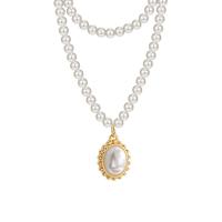 Plastic Pearl Necklace, with Elastic Thread & Zinc Alloy, with 5cm extender chain, gold color plated, Double Layer & fashion jewelry & adjustable & for woman, white, 16mm Approx 38 cm, Approx 40 cm 