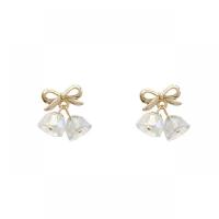 Zinc Alloy Rhinestone Stud Earring, Bowknot, high quality gold color plated, fashion jewelry & for woman & with rhinestone, golden 