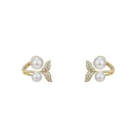 Cubic Zirconia Micro Pave Brass Earring, with Plastic Pearl, Mermaid tail, gold color plated, fashion jewelry & micro pave cubic zirconia & for woman, golden 
