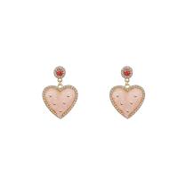 Resin Zinc Alloy Earring, with Resin, Heart, high quality gold color plated, fashion jewelry & for woman & with rhinestone, pink 