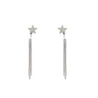 Fashion Fringe Earrings, Zinc Alloy, Star, high quality silver color plated, fashion jewelry & for woman & with rhinestone, silver color 