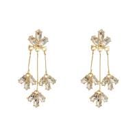 Fashion Fringe Earrings, Zinc Alloy, Leaf, high quality gold color plated, fashion jewelry & for woman & with rhinestone, golden 