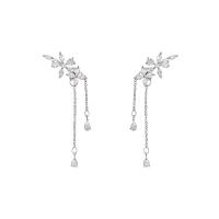 Fashion Fringe Earrings, Brass, Flower, silver color plated, fashion jewelry & micro pave cubic zirconia & for woman, silver color 