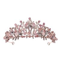 Zinc Alloy Jewelry Set, tiaras & earring, with Rose Quartz, plated, for bridal & with rhinestone 