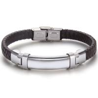 PU Leather Cord Bracelets, Titanium Steel, with PU Leather, Vacuum Ion Plating, braided bracelet & Unisex 205mm 
