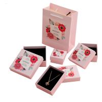 Jewelry Gift Box, Paper, with Copper Printing Paper & Sponge, Square, printing pink 