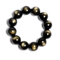 Gold Obsidian Bracelet, Round, Unisex Approx 6.8-7.8 Inch 