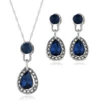 Rhinestone Zinc Alloy Jewelry Set, earring & necklace, with Crystal, with 1.96inch extender chain, Teardrop, platinum color plated, 2 pieces & for woman & with rhinestone Approx 16.5 Inch 