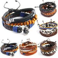 PU Leather Cord Bracelets, with Wood & Zinc Alloy, multilayer & Unisex Approx 7 Inch 