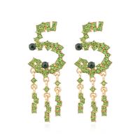 Zinc Alloy Rhinestone Drop Earring, fashion jewelry & for woman & with rhinestone, green 