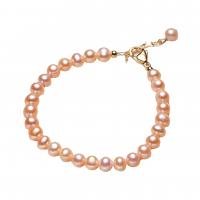 Cultured Freshwater Pearl Brass Bracelet, with Brass, with 4cm extender chain, Round, 14K gold plated, Natural & fashion jewelry & for woman, 6mm cm 