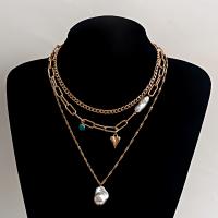 Fashion Multi Layer Necklace, Zinc Alloy, with turquoise & Freshwater Pearl, three pieces & fashion jewelry & for woman, golden .28 Inch 