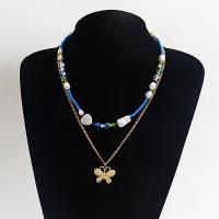 Glas Zink Legierung Halskette, Zinklegierung, mit Seedbead & ABS-Kunststoff-Perlen, mit Verlängerungskettchen von 5cm, Schmetterling, 2 Stück & Modeschmuck & für Frau, keine, Länge:44 cm, verkauft von setzen