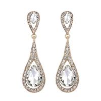 Zinc Alloy Rhinestone Drop Earring, with Rhinestone, Teardrop, gold color plated, fashion jewelry & high quality plated & for woman & with rhinestone 69mm 