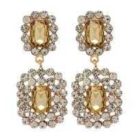 Zinc Alloy Rhinestone Drop Earring, with Rhinestone, Square, gold color plated, fashion jewelry & high quality plated & for woman & with rhinestone 62mm 