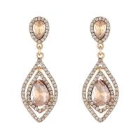 Zinc Alloy Rhinestone Drop Earring, with Crystal, Teardrop, gold color plated, fashion jewelry & high quality plated & for woman & with rhinestone & hollow 