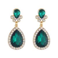 Zinc Alloy Rhinestone Drop Earring, with Crystal, Teardrop, gold color plated, fashion jewelry & high quality plated & for woman & with rhinestone, green, 44mm 