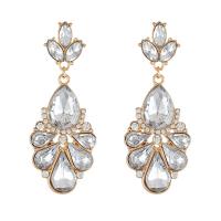 Zinc Alloy Rhinestone Drop Earring, with Crystal, Teardrop, gold color plated, fashion jewelry & high quality plated & for woman & with rhinestone 55mm 