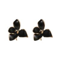 Brass Earring Stud Component, Flower, 14K gold plated, DIY & micro pave cubic zirconia & enamel 