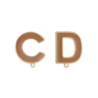 Componetes de Metal para Pendientes, Carta del alfabeto, chapado en oro de 14 K, Bricolaje & esmalte, marrón, 14x16.5mm,12x16mm, Vendido por Par