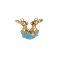 Easter Jewelry, Brass, with Cubic Zirconia, Rabbit, 14K gold plated, for woman & enamel & double-hole 