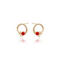 Brass Earring Drop Component, 14K gold plated, DIY & enamel, red 
