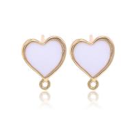 Brass Earring Drop Component, with Shell, Heart, 14K gold plated, DIY, white 