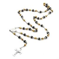 Rosary Necklace, 304 Stainless Steel, with Zinc Alloy, Cross, Galvanic plating, Unisex & enamel, mixed colors, 6mm .56 Inch 