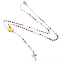 Rosary Necklace, 304 Stainless Steel, with Zinc Alloy, Cross, Galvanic plating, Unisex, multi-colored, 3mm .69 Inch 