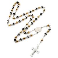 Rosary Necklace, 304 Stainless Steel, with Zinc Alloy, Cross, Galvanic plating, Unisex, mixed colors, 6mm .56 Inch 