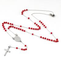 Rosary Necklace, Crystal, with 304 Stainless Steel & Zinc Alloy, Cross, Galvanic plating, Unisex .69 Inch 