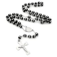 Rosary Necklace, 304 Stainless Steel, with Crystal & Zinc Alloy, Cross, Galvanic plating, Unisex, black, 8mm .74 Inch 