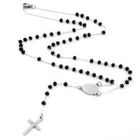 Rosary Necklace, 304 Stainless Steel, with Crystal & Zinc Alloy, Cross, Galvanic plating, Unisex, black, 3.5mm .69 Inch 